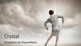  Presentation with strings - Presentation theme with hanging on strings like marionette background and a light gray colored foreground