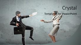  Presentation with strings - Slide deck featuring hanging on strings like marionette background and a light gray colored foreground