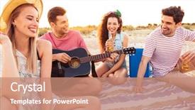  Presentation with beach party - Beautiful PPT theme featuring hanging out together at beach backdrop and a coral colored foreground