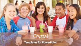 Presentation with children - PPT layouts having hanging out together in caf background and a coral colored foreground