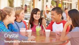  Presentation with children - Audience pleasing slide deck consisting of hanging out together in caf backdrop and a coral colored foreground