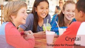  Presentation with children - Slide set consisting of hanging out together in caf background and a coral colored foreground