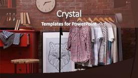  Presentation with stand - Amazing PPT layouts having hanging picture - casual stylish shirts on hanger backdrop and a  colored foreground