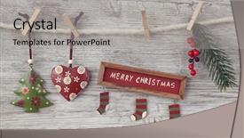  Presentation with decoration - Audience pleasing PPT theme consisting of hanging rope - christmas decoration over wooden background backdrop and a light gray colored foreground