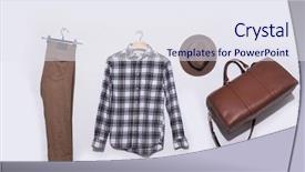  Presentation with brown leather - PPT theme featuring hanging with leather handbag background and a sky blue colored foreground