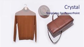  Presentation with brown leather - Theme with hanging with leather handbag background and a sky blue colored foreground