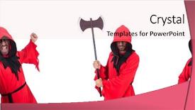  Presentation with meeting red white blue - PPT layouts enhanced with hangman - executioner in red costume background and a  colored foreground