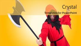  Presentation with red black and white - Cool new presentation theme with hangman - executioner in red costume backdrop and a  colored foreground