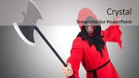  Presentation with red and white - Colorful PPT theme enhanced with hangman - executioner in red costume backdrop and a  colored foreground