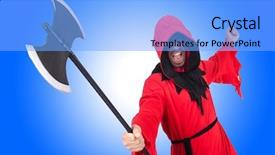  Presentation with costume - PPT theme featuring hangman - executioner in red costume background and a  colored foreground