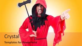  Presentation with costume - Presentation design with hangman - executioner in red costume background and a  colored foreground