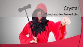  Presentation with costume - Colorful PPT theme enhanced with hangman - executioner in red costume backdrop and a  colored foreground