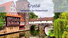  Presentation with tower air trafik control - Beautiful PPT theme featuring hangman - maxbrucke bridge and henkerturm tower backdrop and a sky blue colored foreground