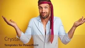  Presentation with crazy - Slide deck with hangover-business-man-drunk background and a gold colored foreground