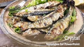  Presentation with sardines - PPT theme having hangover food - grilled sardines background and a  colored foreground