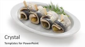  Presentation with homemade soap - Colorful PPT theme enhanced with hangover food - homemade rollmops rolled pickled herring backdrop and a white colored foreground