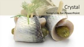  Presentation with exotic unique homemade soap - Slide deck enhanced with hangover food - homemade rollmops rolled pickled herring background and a soft green colored foreground