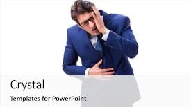  Presentation with unhappy - Theme consisting of hangover food - sick and unhappy businessman isolated background and a white colored foreground