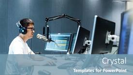  Presentation with broadcast - Audience pleasing PPT theme consisting of hangzhou-china-young-man-dj backdrop and a seafoam green colored foreground