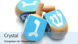 Presentation with hanukkah - Slide deck consisting of hannukah - wooden dreidels for hanukkah background and a light blue colored foreground