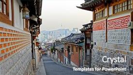  Presentation with korea - Cool new PPT theme with hanok historic district in seoul backdrop and a gray colored foreground