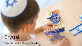  Presentation with hanukkah - Audience pleasing slide deck consisting of hanukkah - boy with handmade nine-branched menorah backdrop and a coral colored foreground