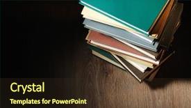  Presentation with stack books - Presentation theme enhanced with haphazardly viewed from a high background and a tawny brown colored foreground
