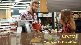  Presentation with photo - Presentation design having hapiness - photo of happy young man background and a tawny brown colored foreground