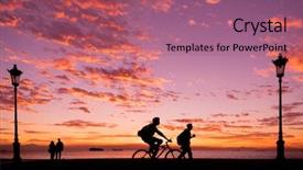  Presentation with group of people silhouettes walking - Cool new presentation design with hapiness - silhouettes of people enjoying backdrop and a  colored foreground
