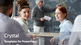  Presentation with two people talking - Audience pleasing presentation design consisting of hapiness - two happy girls talking backdrop and a gray colored foreground