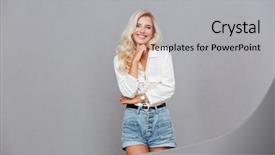  Presentation with casual young people - PPT layouts featuring hapiness - wondered young casual woman looking background and a  colored foreground