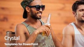  Presentation with beer bottle - Presentation theme having hapiness - young african man holding beer background and a red colored foreground