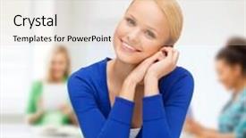  Presentation with young happy people smiling - PPT layouts having hapiness and people concept - happy smiling young woman dreaming background and a lemonade colored foreground