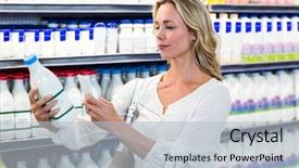  Presentation with milk - Presentation design featuring hapiness consumer - beautiful woman taking a picture background and a light blue colored foreground