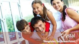  Presentation with family shopping - Slide set featuring hapiness consumer - portrait of happy family background and a coral colored foreground