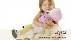  Presentation with doll - Cool new PPT theme with happily hugging her baby doll backdrop and a lemonade colored foreground
