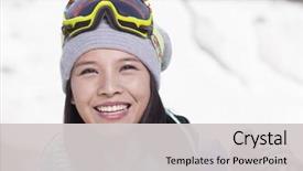  Presentation with young sing woman singing young - Beautiful PPT theme featuring persuit happiness - young woman carrying her skis backdrop and a  colored foreground