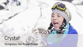  Presentation with young children playing - Beautiful slide set featuring persuit happiness - young woman playing with snow backdrop and a white colored foreground