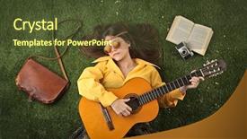  Presentation with happiness - Amazing slides having happiness and music backdrop and a tawny brown colored foreground