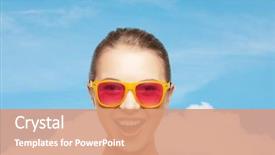  Presentation with teenage girl - Slide set enhanced with happiness and people concept - portrait of happy teenage girl in pink sunglasses background and a coral colored foreground