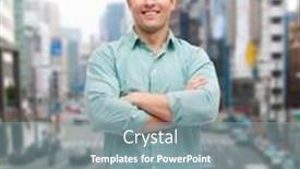  Presentation with happiness - Slide set featuring happiness and people concept - smiling man with crossed arms background and a seafoam green colored foreground