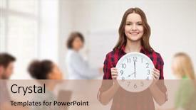  Presentation with casual young people - Audience pleasing presentation theme consisting of happiness-and-people-concept-smiling backdrop and a coral colored foreground