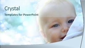  Presentation with baby sitting - PPT theme enhanced with happiness baby boy sitting background and a sky blue colored foreground