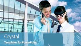  Presentation with happiness - PPT theme with happiness-businessman-and-businesswoman background and a teal colored foreground