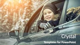  Presentation with winter forest - Theme having happiness caucasian smilling boy looking background and a  colored foreground