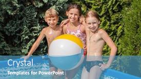  Presentation with happiness - Slide set consisting of happiness-children-at-pool background and a teal colored foreground