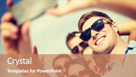  Presentation with happiness - Slide set enhanced with happiness concept - group of friends background and a coral colored foreground