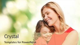  Presentation with happiness - Colorful presentation theme enhanced with happiness concept - hugging mother backdrop and a blonde colored foreground
