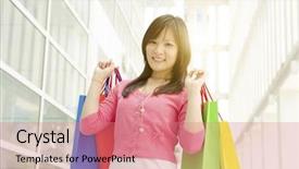  Presentation with people mall - Audience pleasing presentation theme consisting of happiness consumerism sale and people concept young asian girl with shopping bags over mall background beautiful golden sunlight at back backdrop and a coral colored foreground