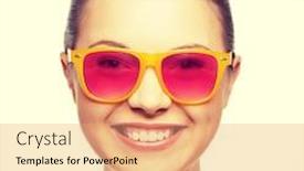  Presentation with happiness - Beautiful presentation theme featuring happiness face expressions and people concept - portrait of smiling teenage girl in pink sunglasses backdrop and a coral colored foreground